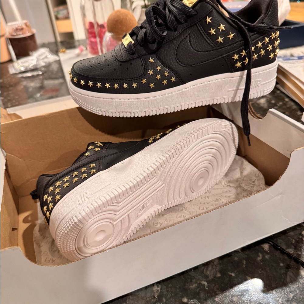 Nike Women's Air Force 1’s Star Studded Black and Gold  Sneakers